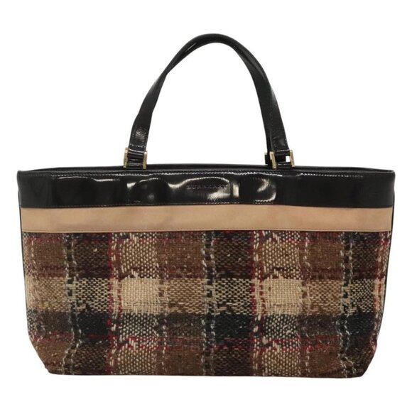BURBERRY Nova Check Hand Bag Wool Brown Gold black - Picture 12 of 16